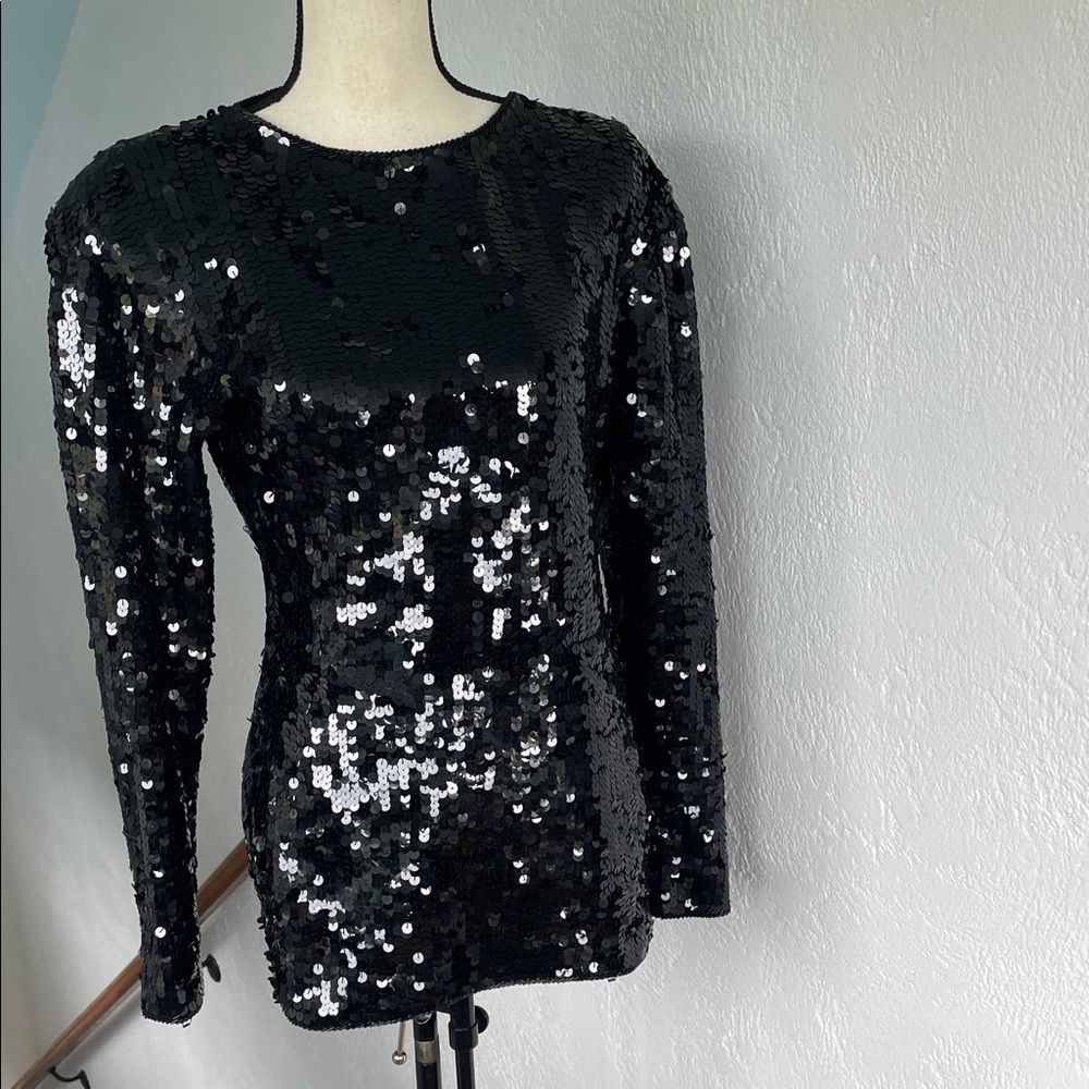 Cathy Hardwick Vintage Sequin Long Sleeve Lambswool‎ Mini Dress Medium